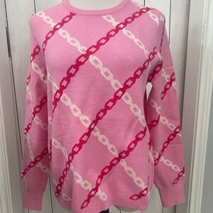NWOT THML Pink and White Chain Pattern Sweater